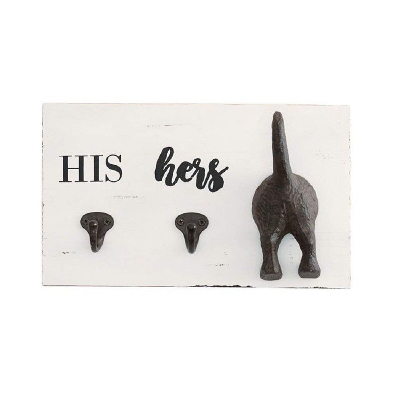Mud Pie HIS, HERS & PUP WALL HOOK, White, Brown, 2.00" x 11.00" - Image 1